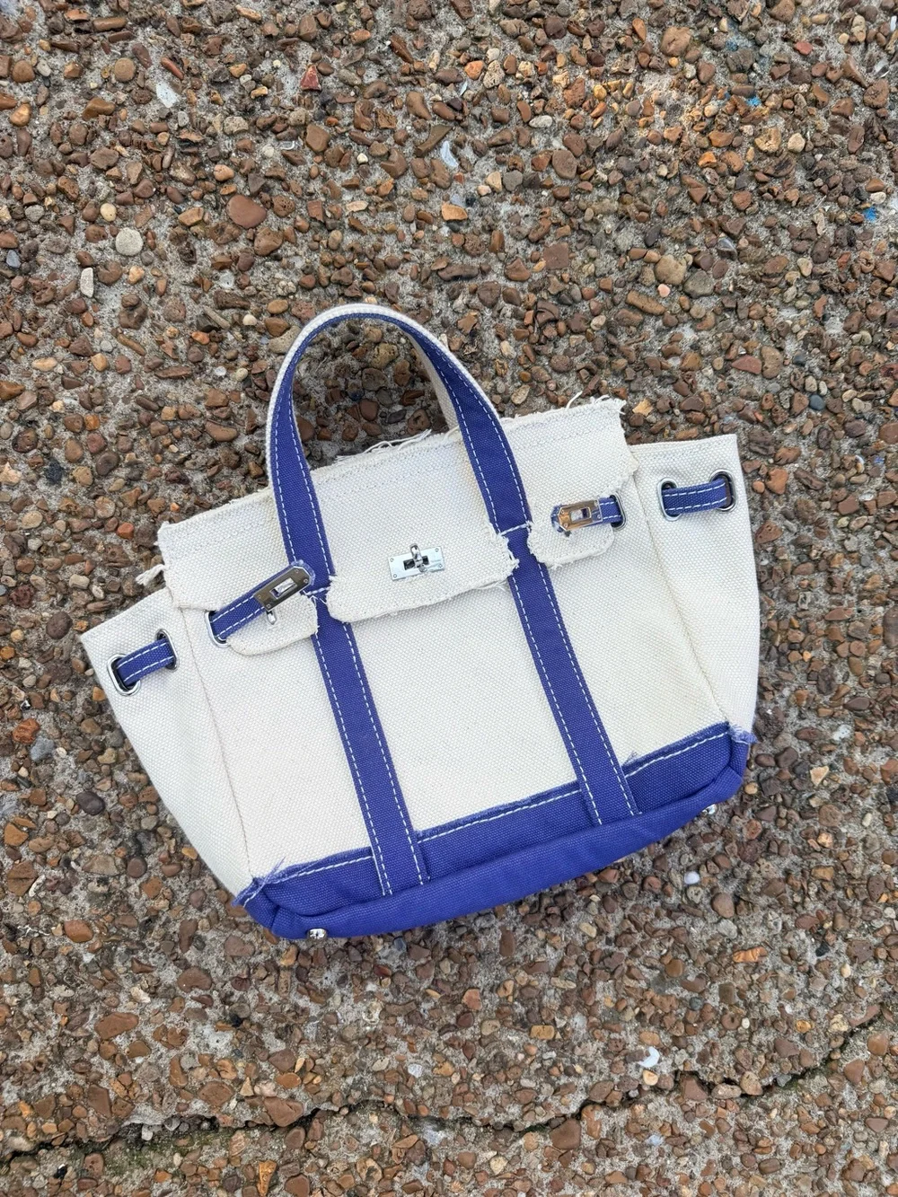 Canvas Tote Boatkin Bag with Blue Trim
